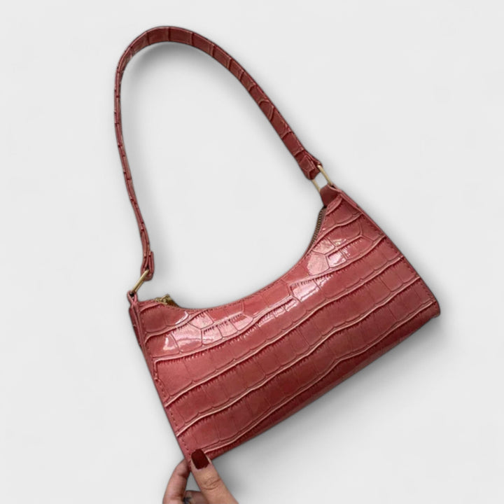 Nia | Glänzende Schultertasche mit Krokoprägung für Damen
