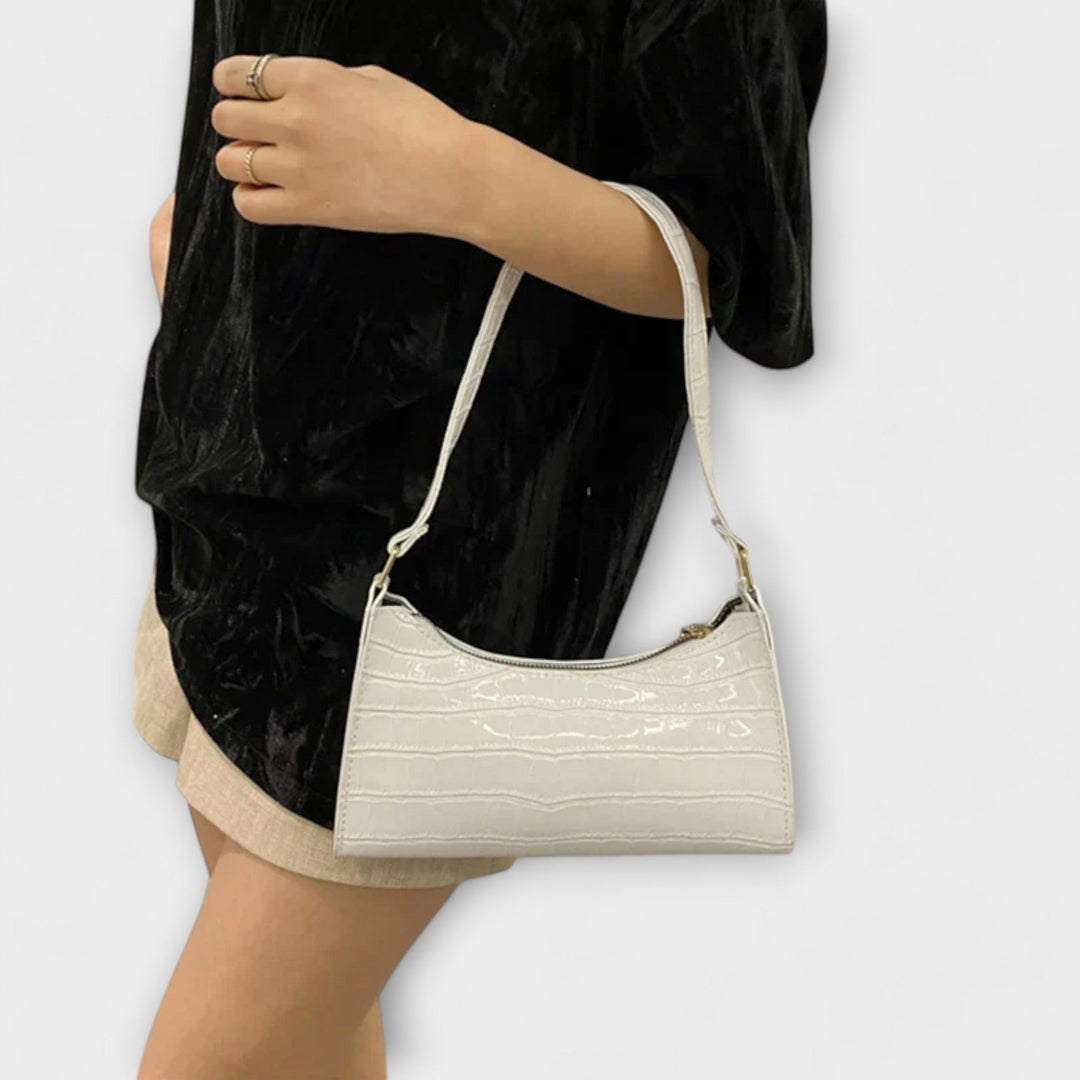 Nia | Glänzende Schultertasche mit Krokoprägung für Damen