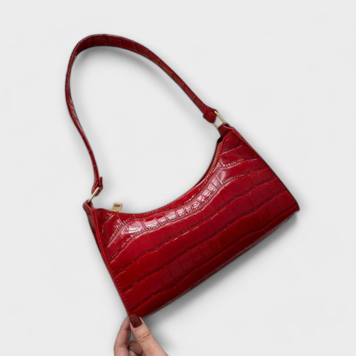Nia | Glänzende Schultertasche mit Krokoprägung für Damen