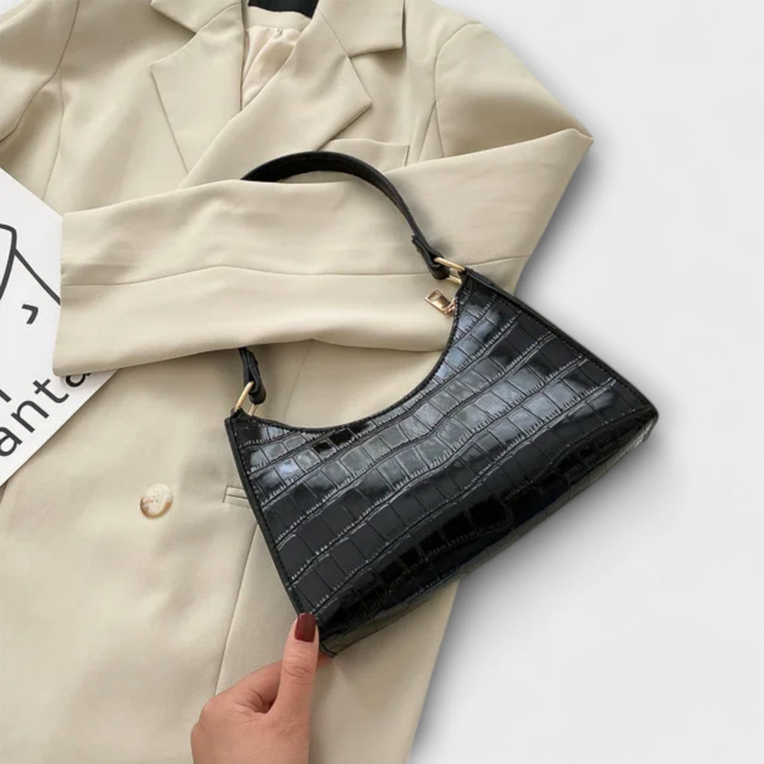 Nia | Glänzende Schultertasche mit Krokoprägung für Damen