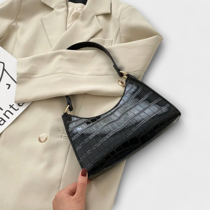 Nia | Glänzende Schultertasche mit Krokoprägung für Damen