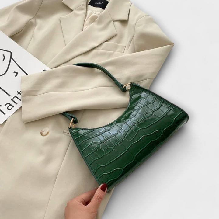 Nia | Glänzende Schultertasche mit Krokoprägung für Damen