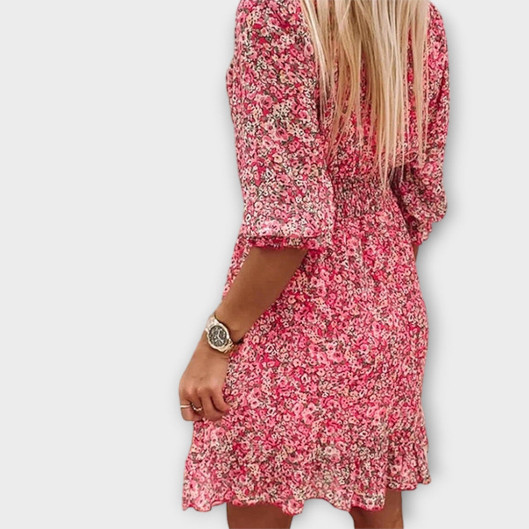 Blumiges Puffärmelkleid für Damen