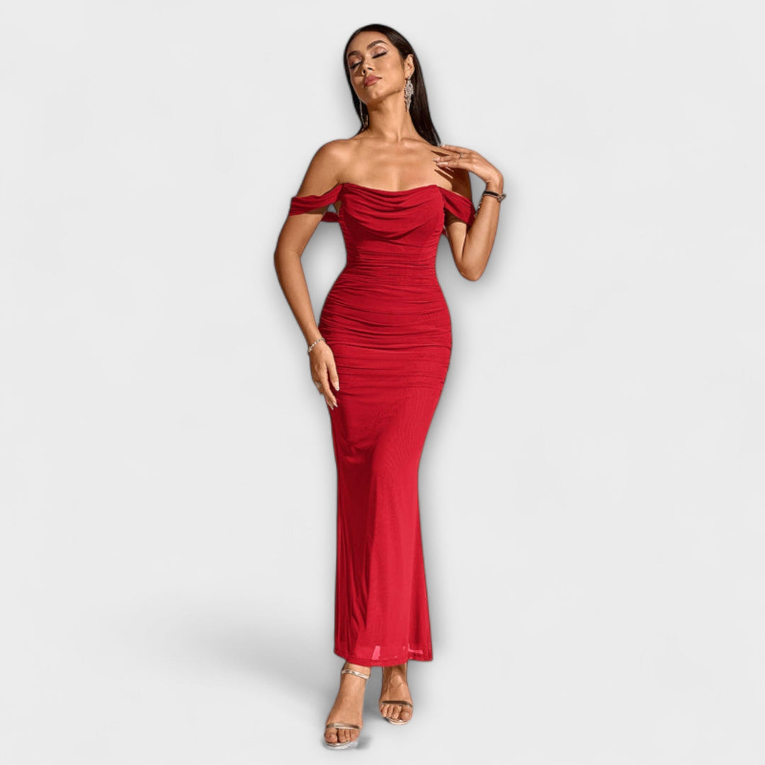 Ione - Off-Shoulder Raffung Bodycon Kleid