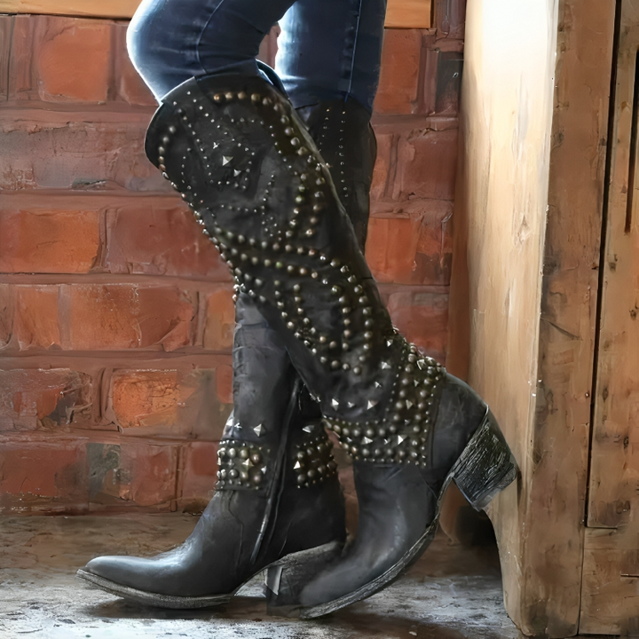 Ava | Kniehohe Westernstiefel mit Nieten für Damen