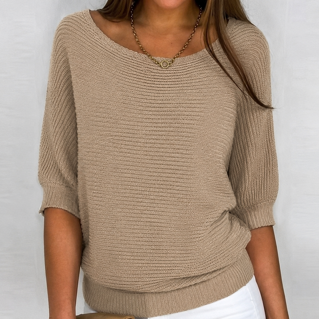 Aurora | Rippstrickpullover aus Baumwollmischung mit Dreiviertelärmeln für Damen