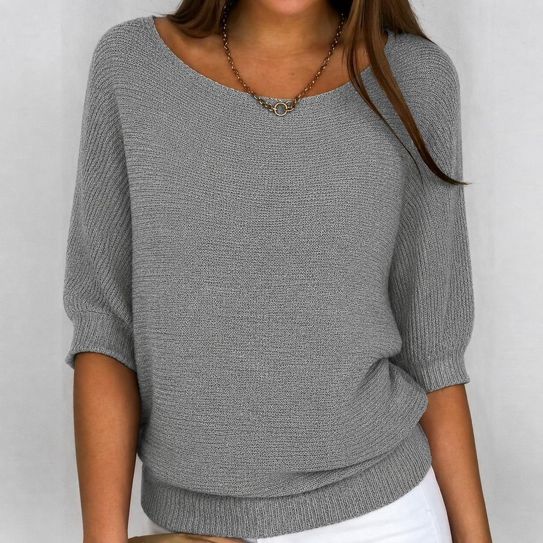 Aurora | Rippstrickpullover aus Baumwollmischung mit Dreiviertelärmeln für Damen