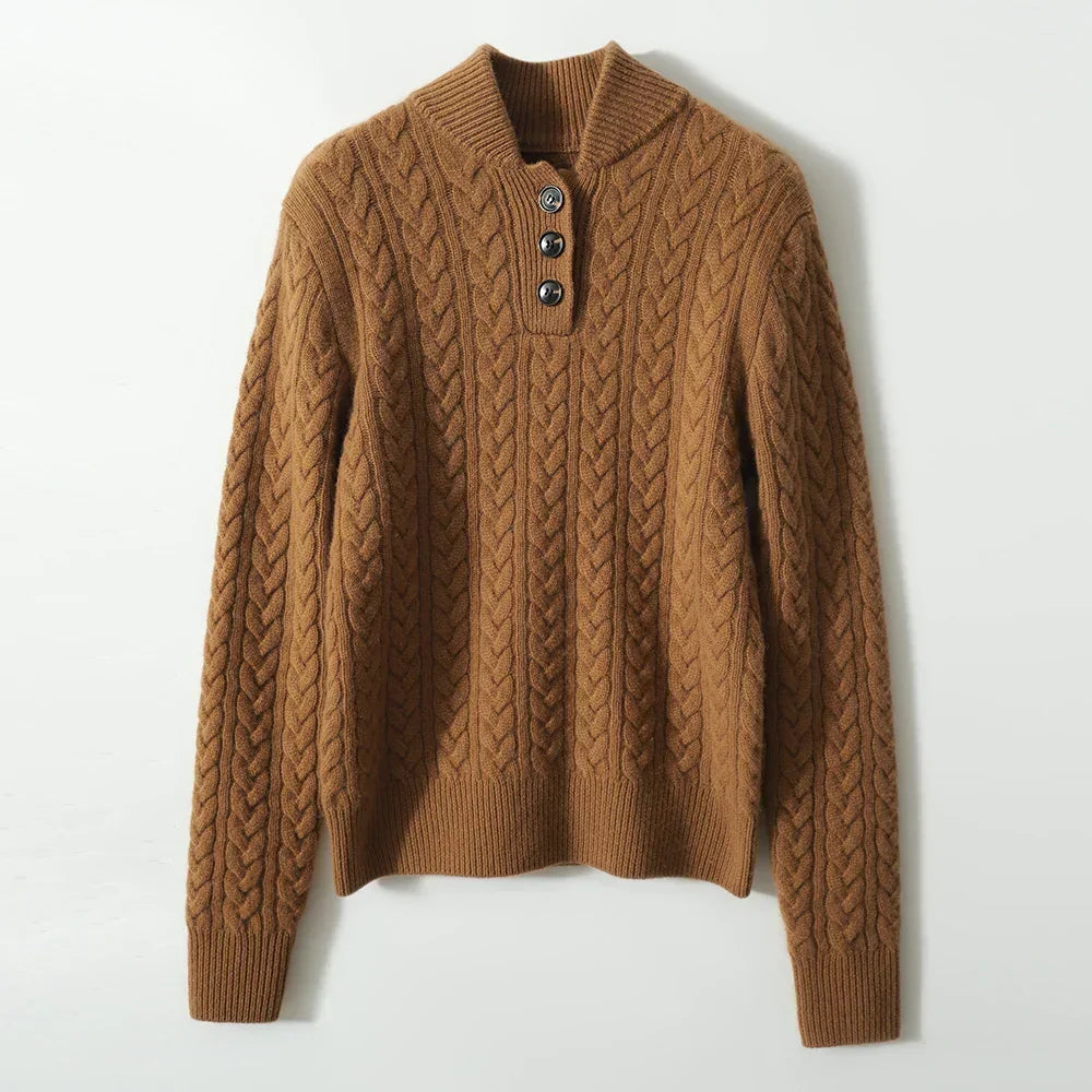 Nathalia | Zopfstrickpullover mit Knopfleiste am Kragen für Damen