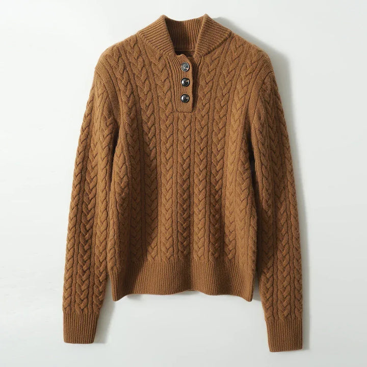 Nathalia | Zopfstrickpullover mit Knopfleiste am Kragen für Damen