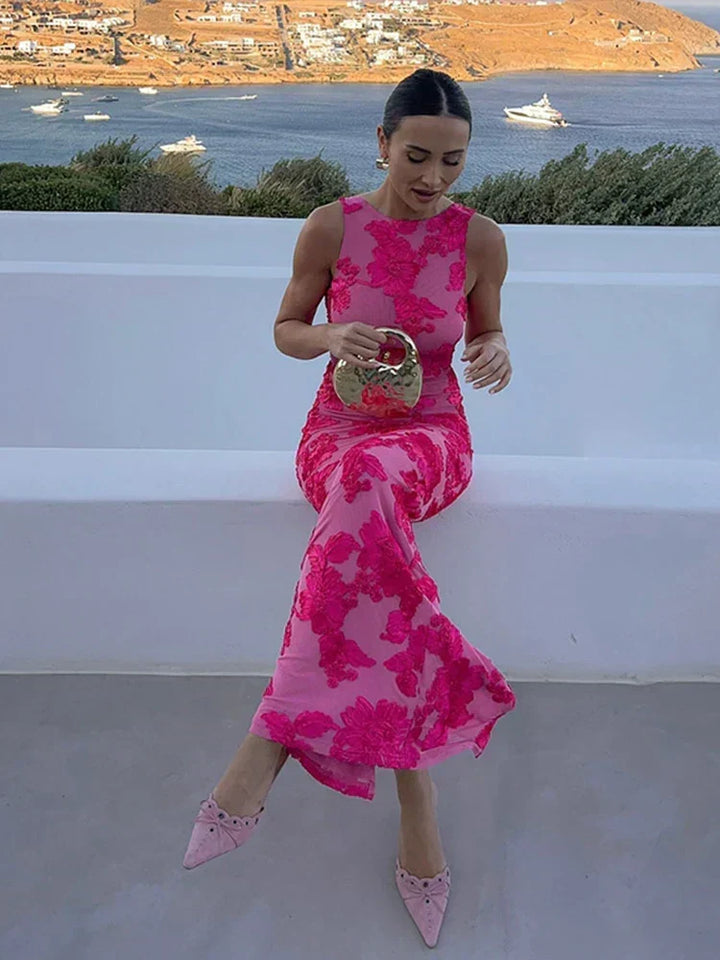 Lily | Geblümtes ärmelloses Damen-Maxikleid mit Rundhalsausschnitt für Hochzeitsgäste
