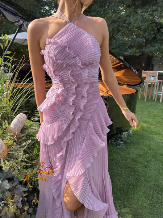 Estelle | Damen-Neckholder-Maxikleid mit Rüschen für Hochzeitsgäste