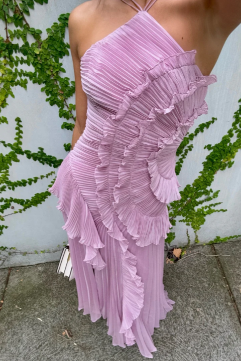 Estelle | Damen-Neckholder-Maxikleid mit Rüschen für Hochzeitsgäste