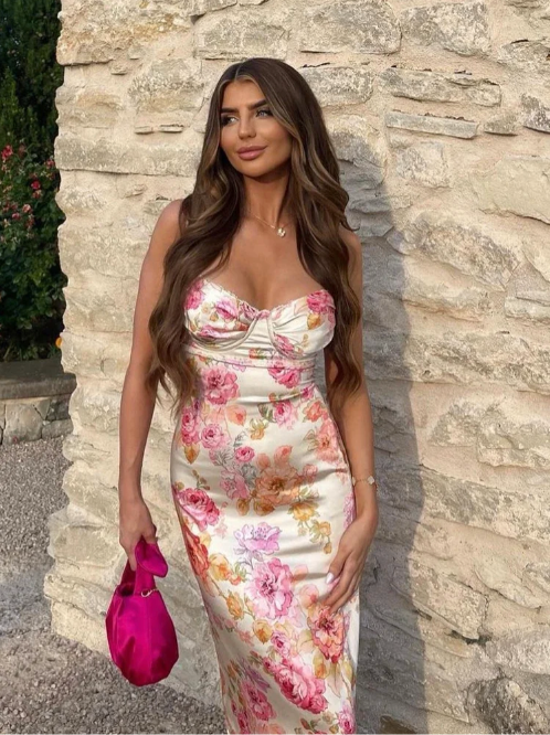 Melusina | Geblümtes Damen-Maxikleid mit Herzausschnitt und Spaghettiträgern für Hochzeitsgäste