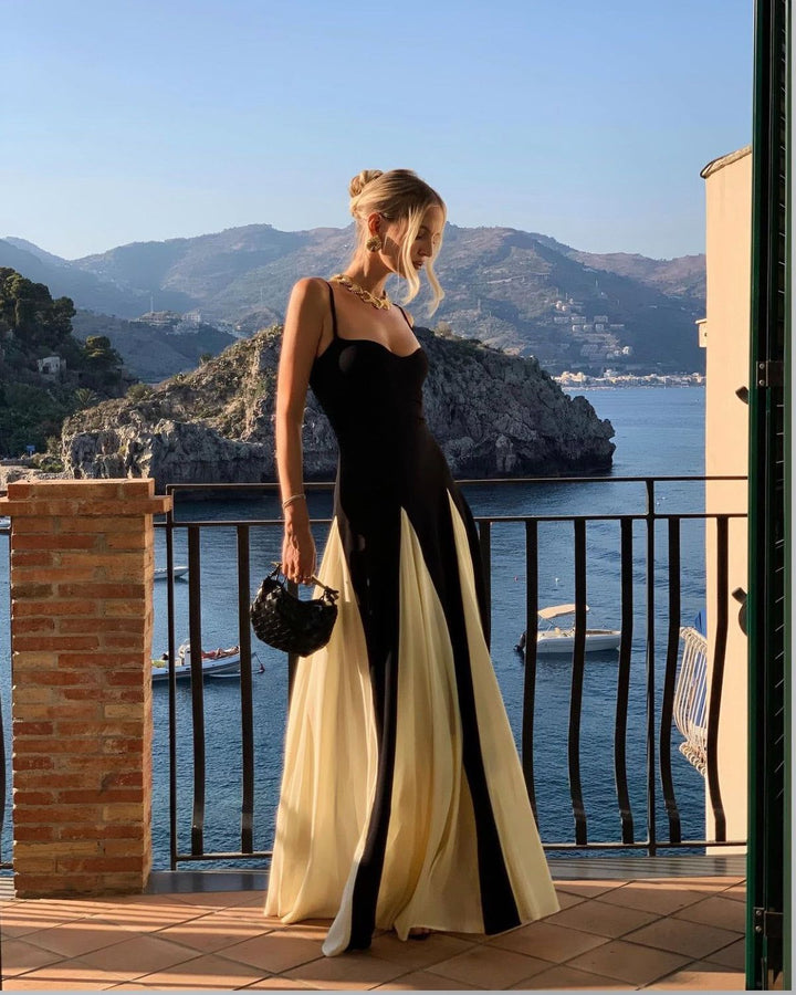 Faye | Ärmelloses Damen-Maxikleid mit V-Ausschnitt und seitlichem Stoffeinsatz für Hochzeitsgäste