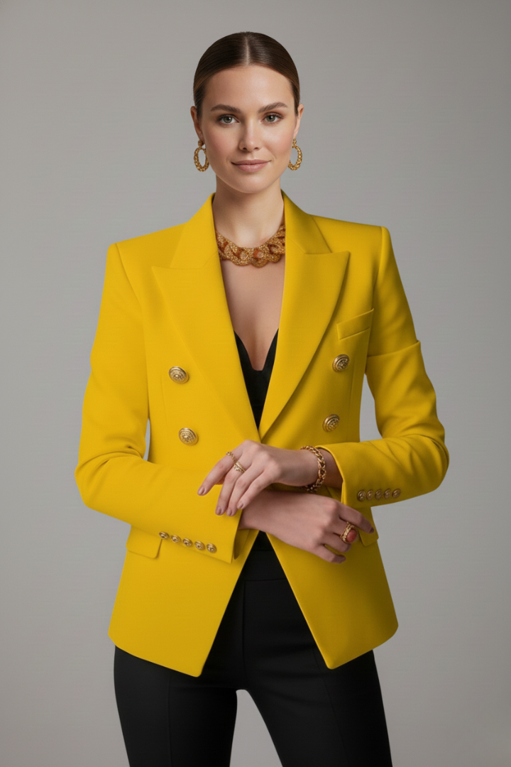 Rebecca | Zweireihiger taillierter Blazer mit goldfarbenen Knöpfen für Damen