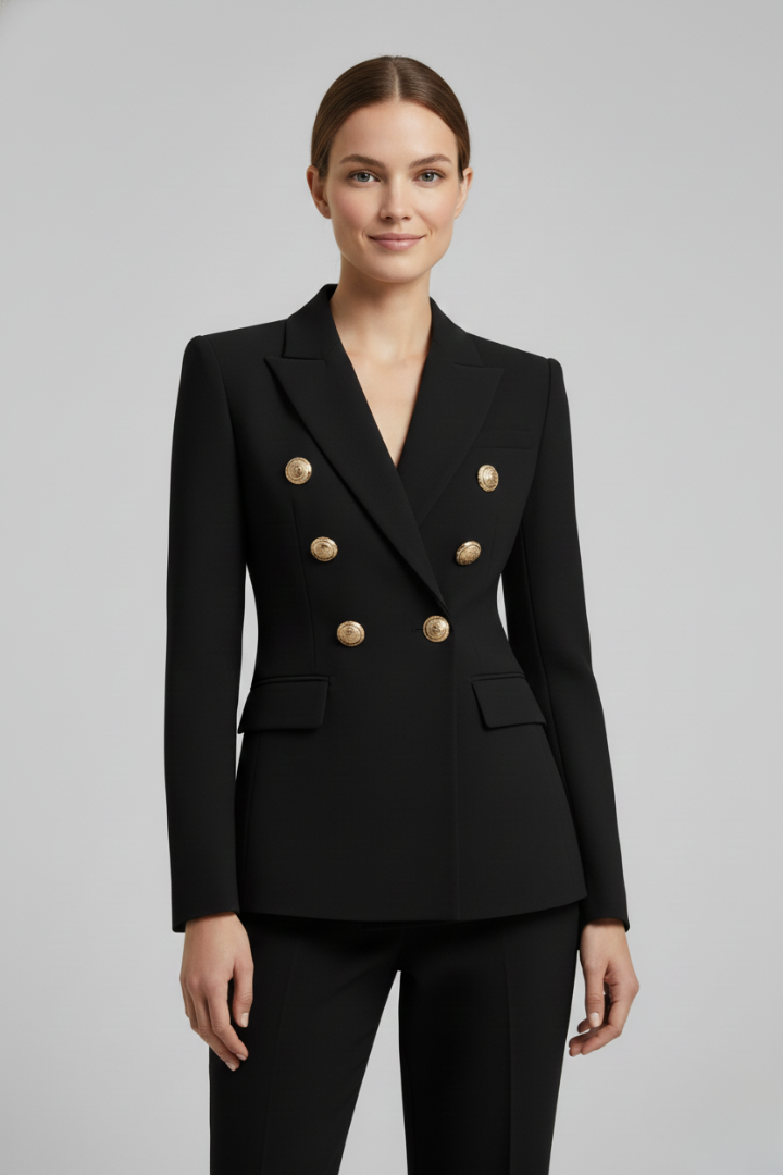 Rebecca | Zweireihiger taillierter Blazer mit goldfarbenen Knöpfen für Damen