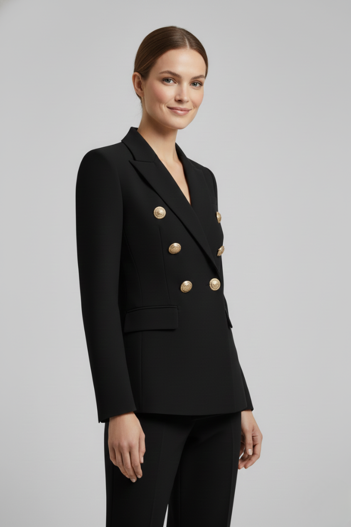 Rebecca | Zweireihiger taillierter Blazer mit goldfarbenen Knöpfen für Damen