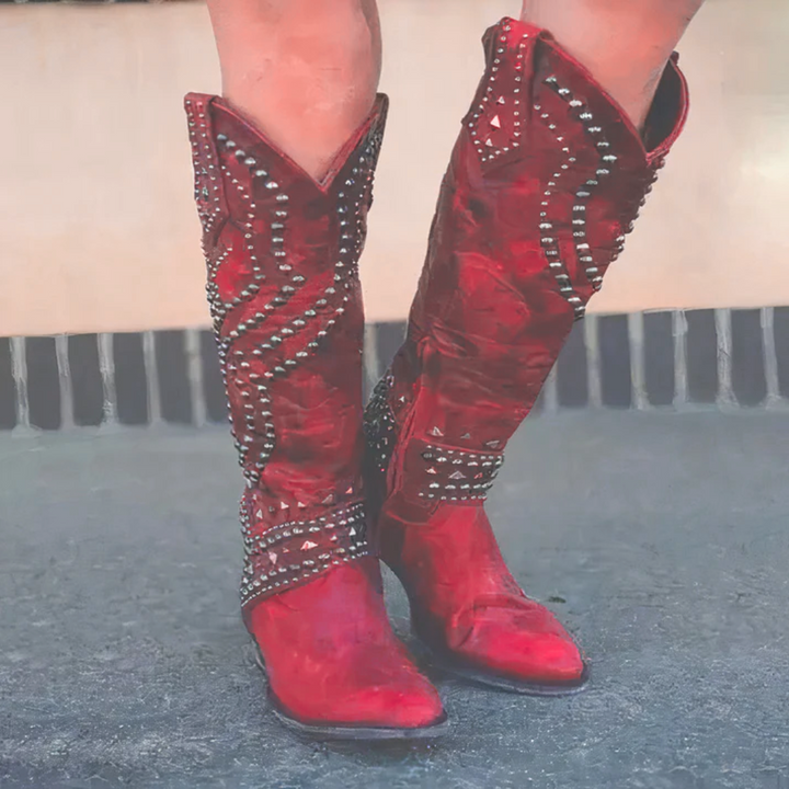 Ava | Kniehohe Westernstiefel mit Nieten für Damen