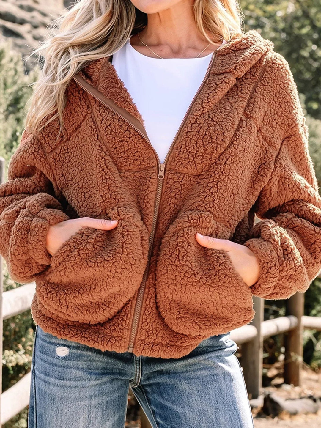 Aileen | Oversized-Teddyjacke mit Reissverschluss für Damen