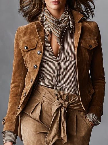 Andrea | Kurze Wildlederjacke mit Reverskragen und Knopfleiste für Damen