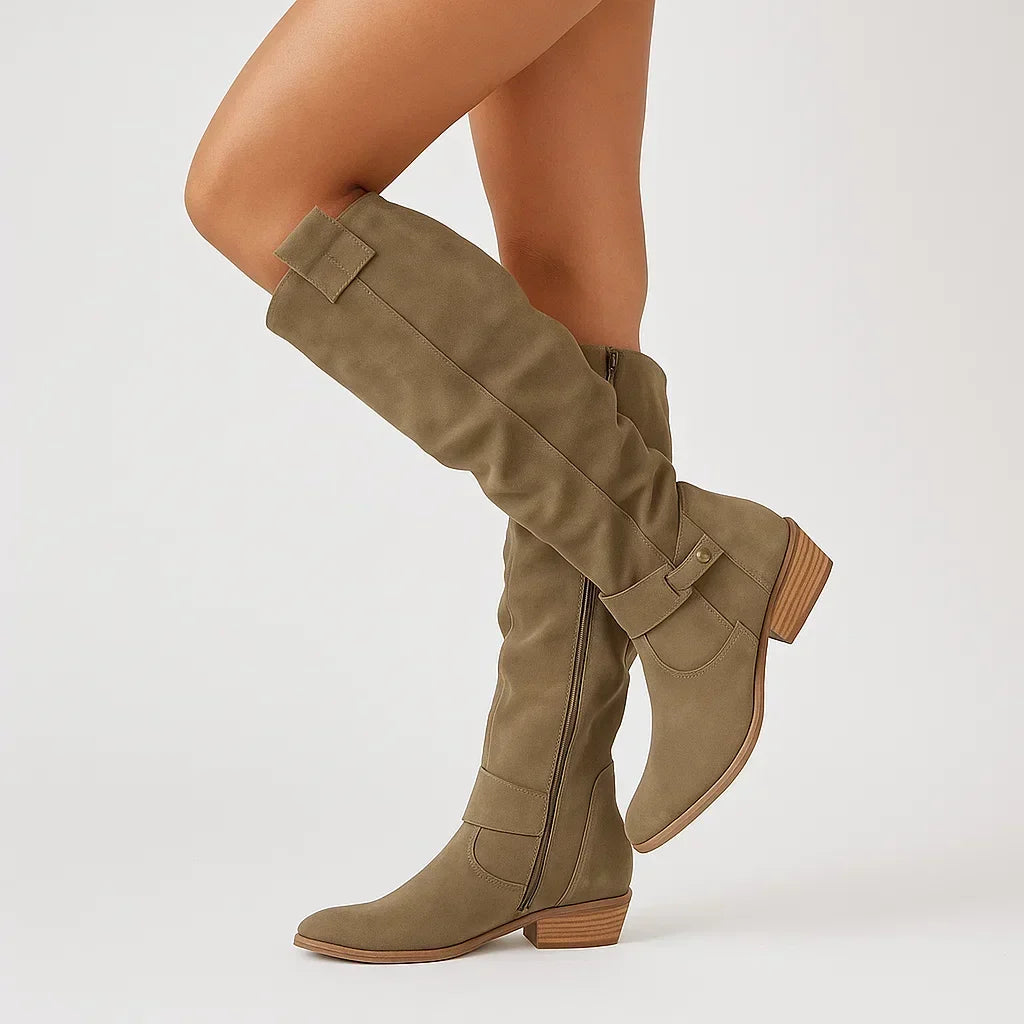 Colette | Kniehohe Wildlederstiefel mit Blockabsatz für Damen