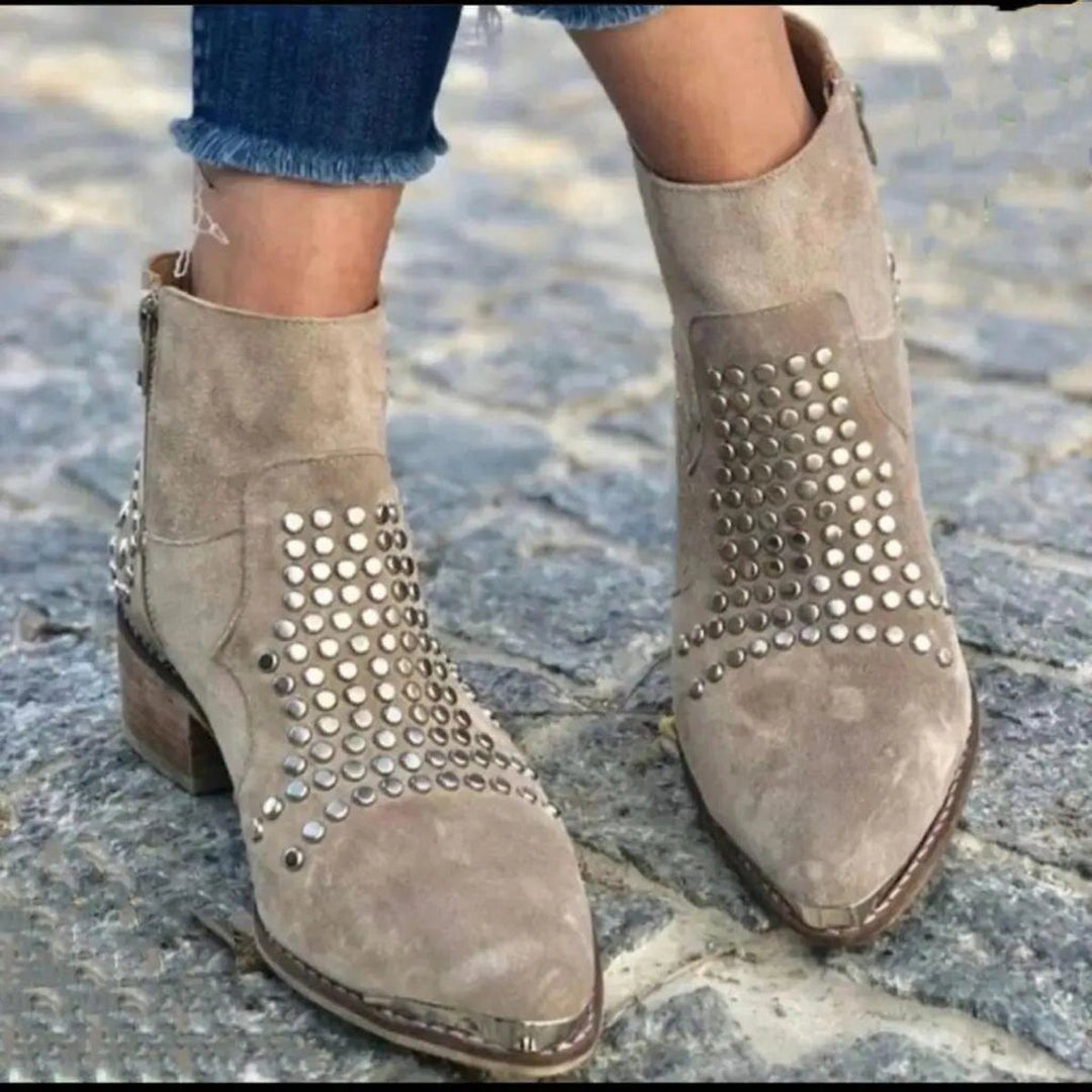 Benedetta | Wildleder-Stiefeletten mit Blockabsatz und Nieten für Damen