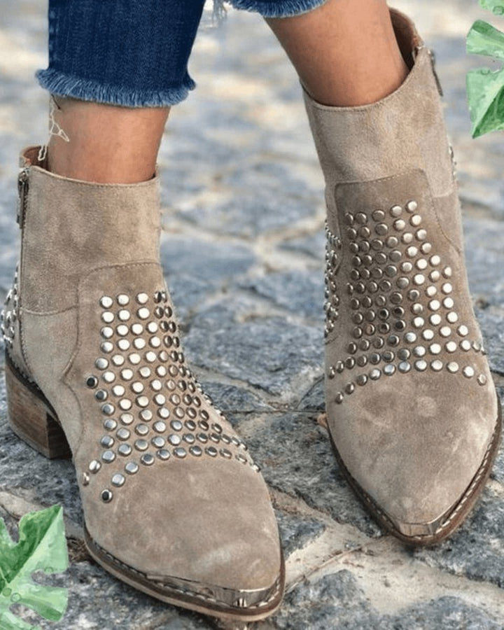 Benedetta | Wildleder-Stiefeletten mit Blockabsatz und Nieten für Damen