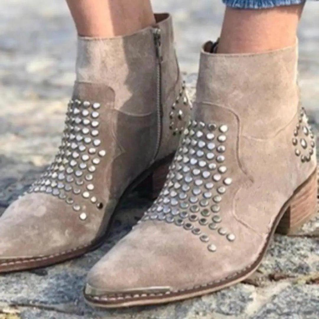 Benedetta | Wildleder-Stiefeletten mit Blockabsatz und Nieten für Damen