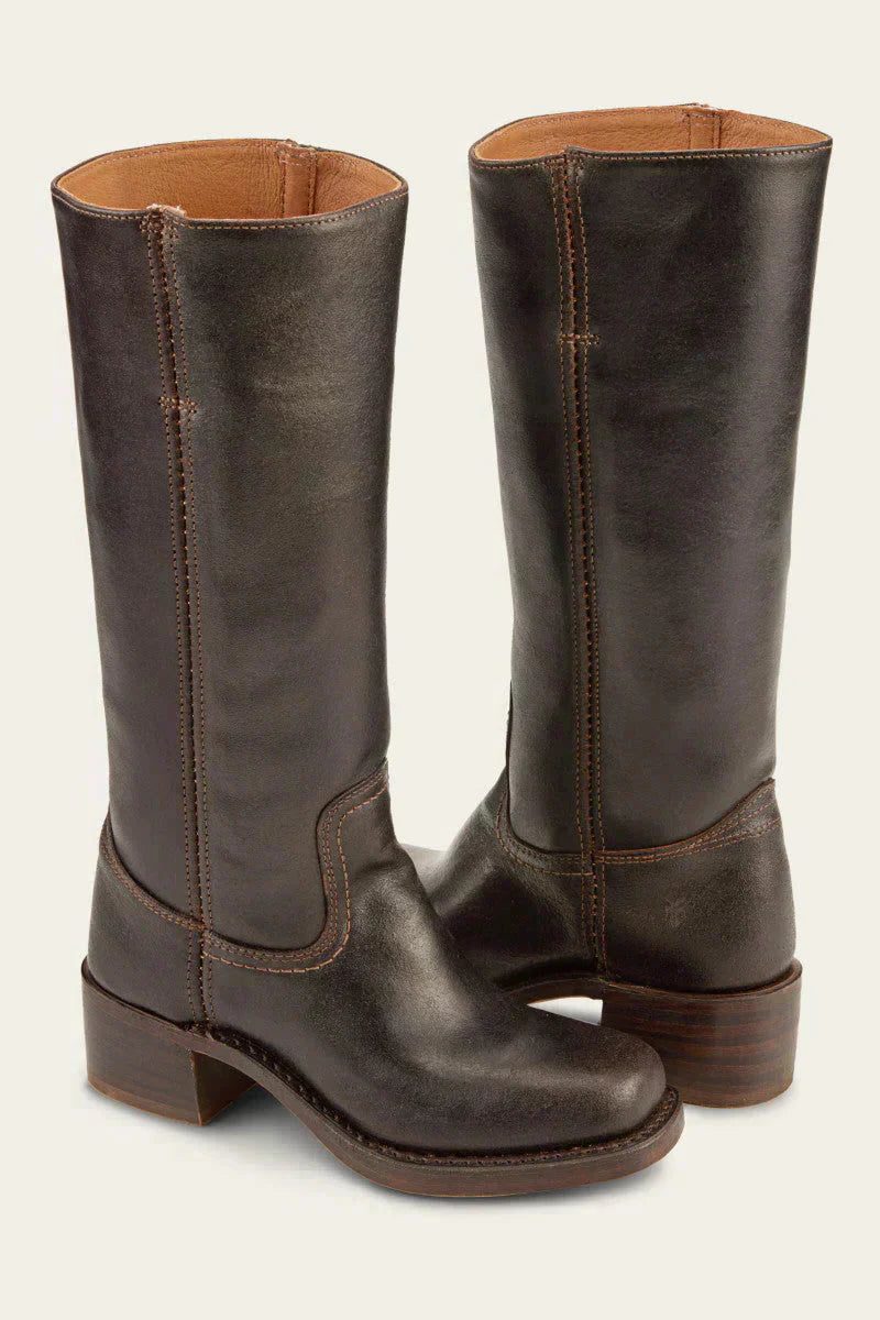 Tessa | Kniehohe Stiefel aus Leder und Wildleder mit Blockabsatz für Damen