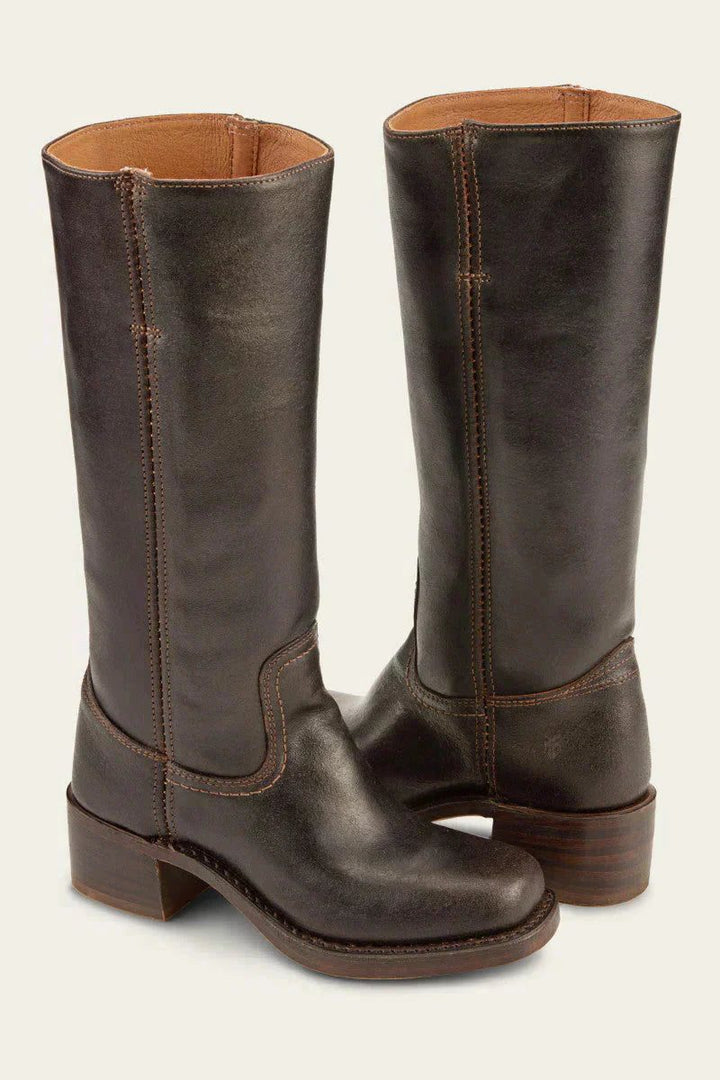 Tessa | Kniehohe Stiefel aus Leder und Wildleder mit Blockabsatz für Damen