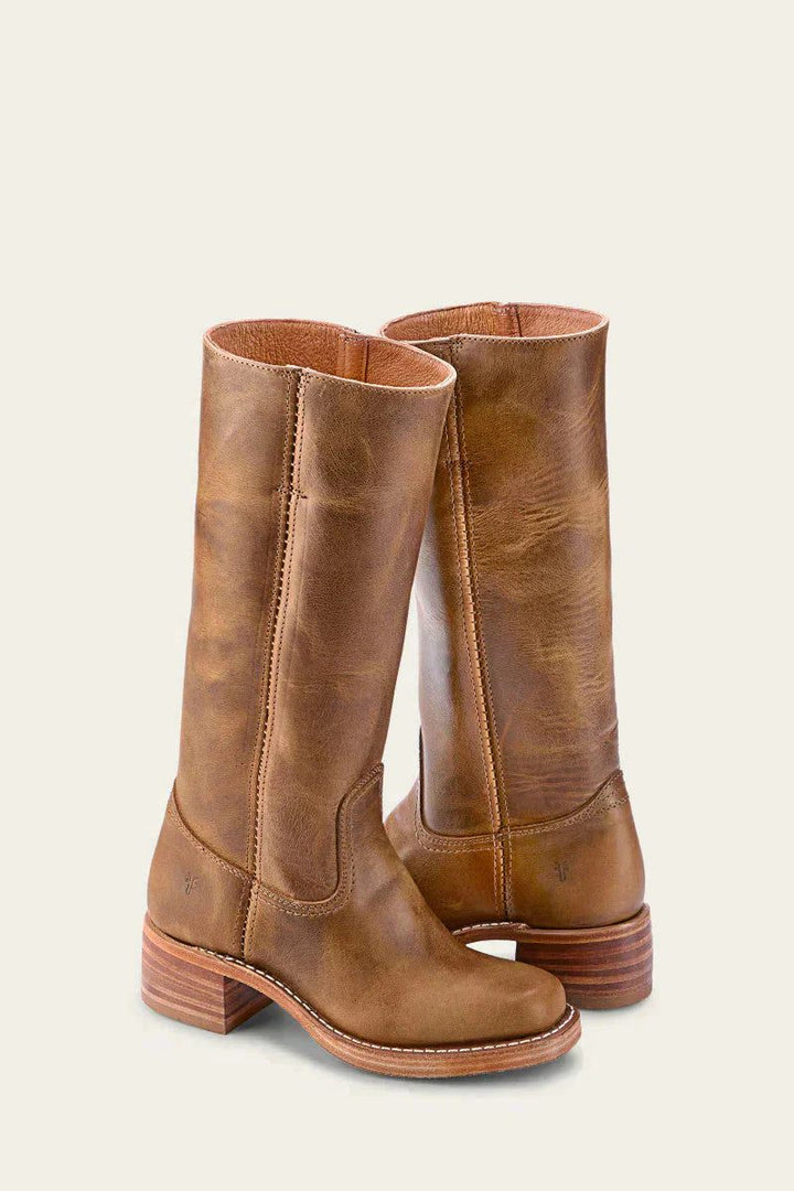Tessa | Kniehohe Stiefel aus Leder und Wildleder mit Blockabsatz für Damen