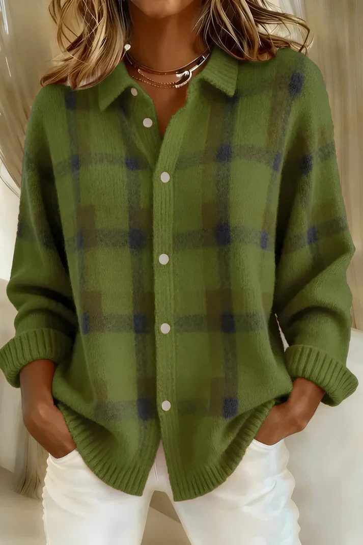 Brenna | Karierter Pullover mit Kragen und Knopfleiste für Damen