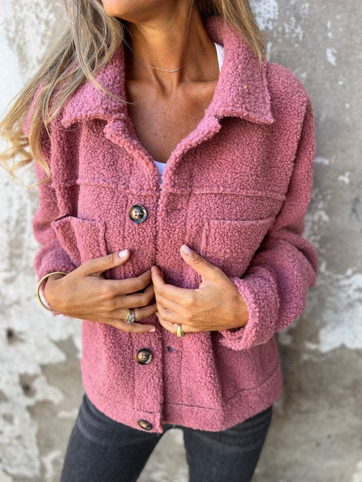 Brenna | Sherpa-Jacke mit Knopfleiste und Brusttaschen für Damen