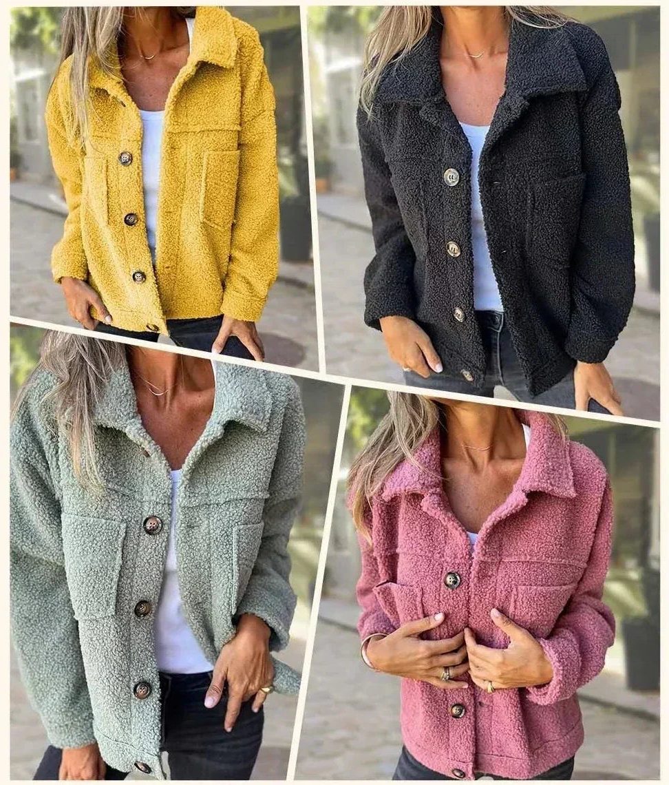 Brenna | Sherpa-Jacke mit Knopfleiste und Brusttaschen für Damen