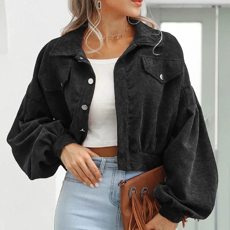 Brielle | Kurze Cord-Bomberjacke mit Knopfleiste für Damen