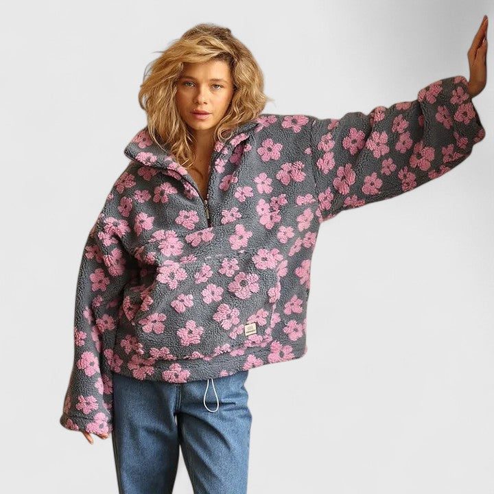 Briony | Fleecepullover mit kurzem Reissverschluss und Blumenmuster für Damen