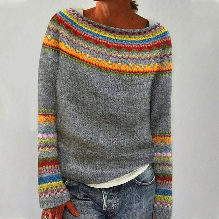 Selene | Rippstrickpullover mit Rundhalsausschnitt und gestreifter Passe für Damen