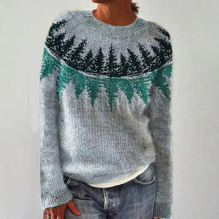 Selene | Rippstrickpullover mit Rundhalsausschnitt und gestreifter Passe für Damen