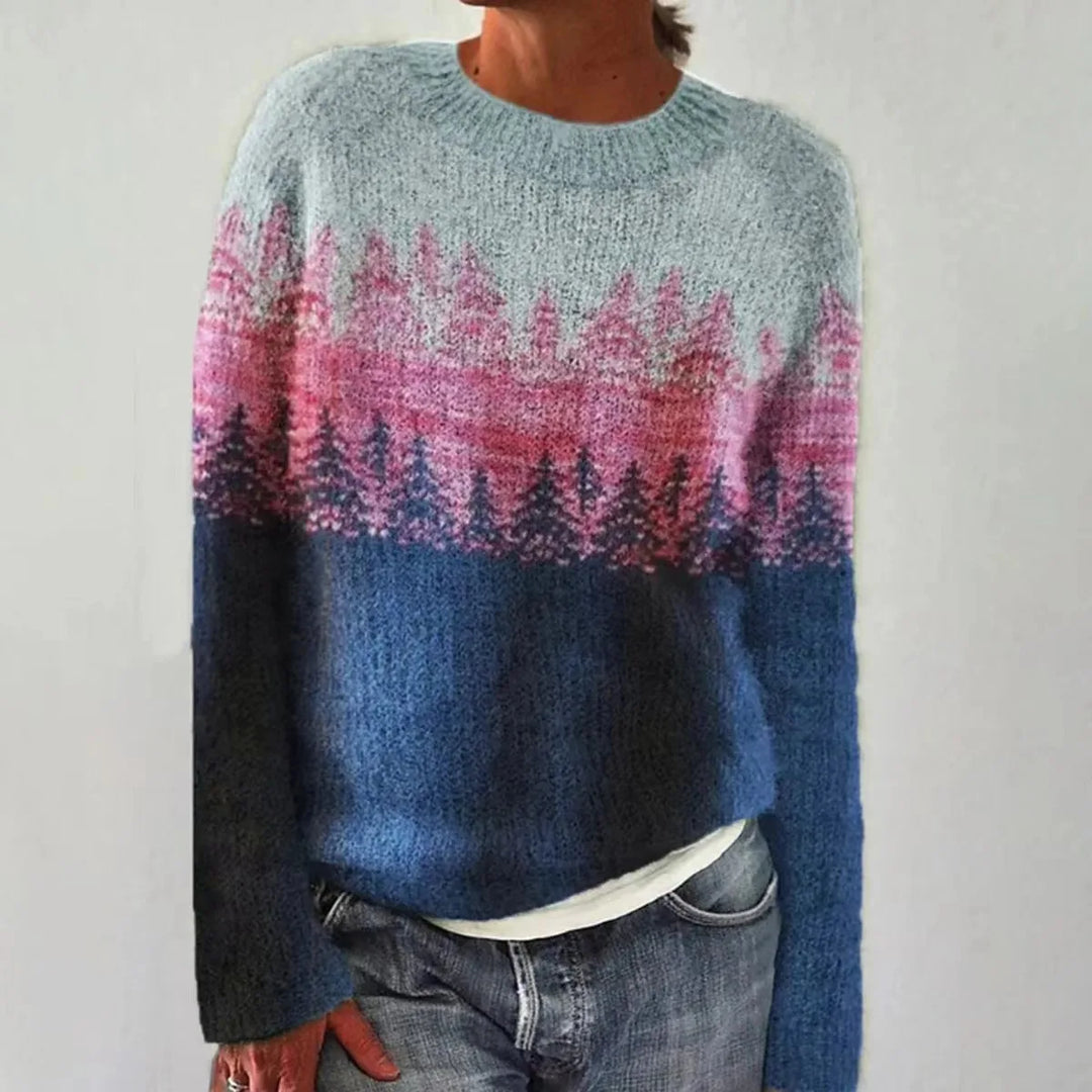 Selene | Rippstrickpullover mit Rundhalsausschnitt und gestreifter Passe für Damen