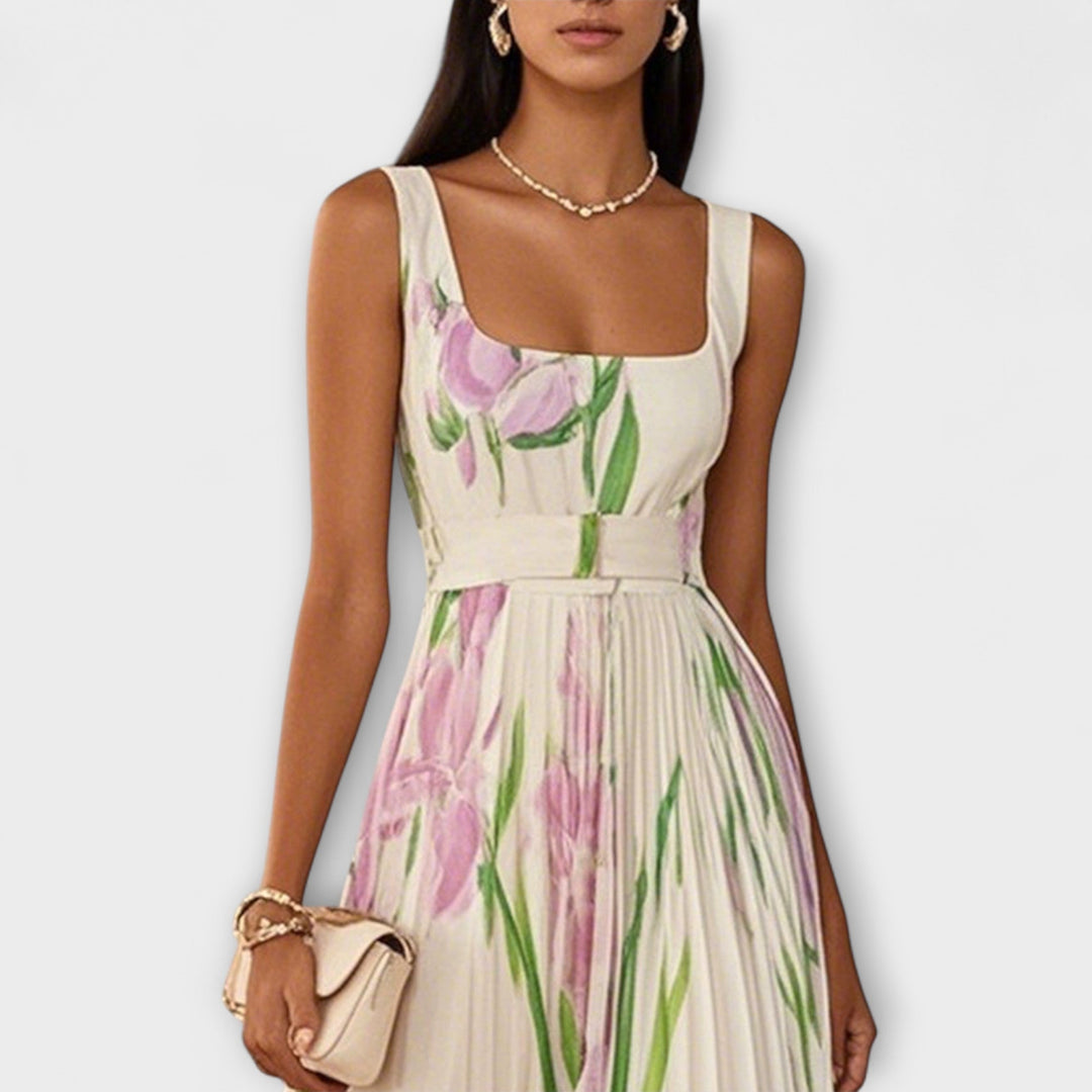 Gefaltetes florales Chiffon Maxikleid