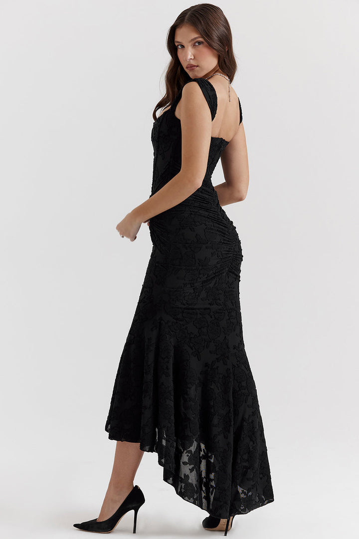 Charlotte | Gerafftes Bodycon-Damen-Maxikleid mit eckigem Ausschnitt für Hochzeitsgäste