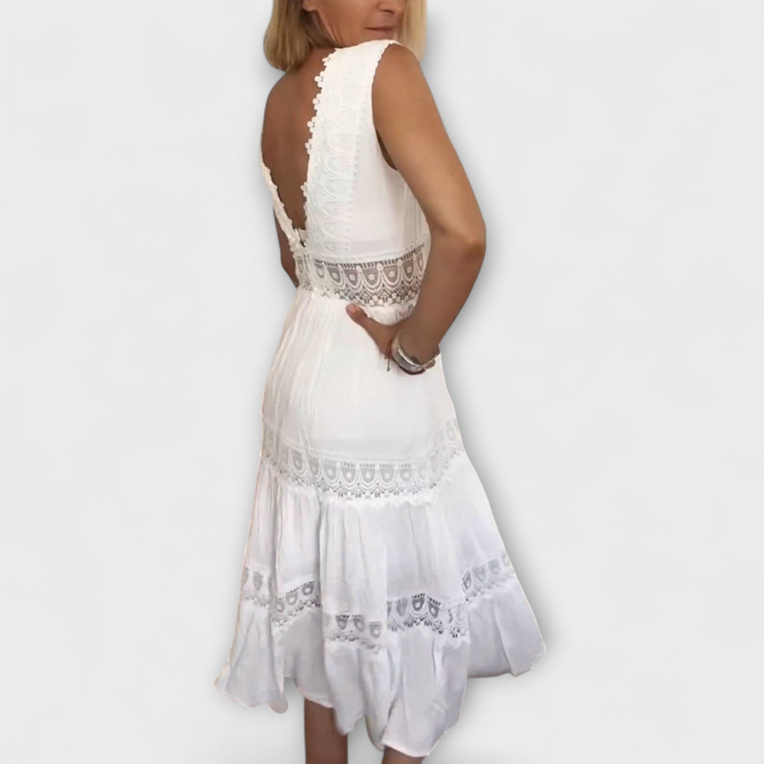 Aurélie - Elegantes V-Ausschnitt Spitzenkleid