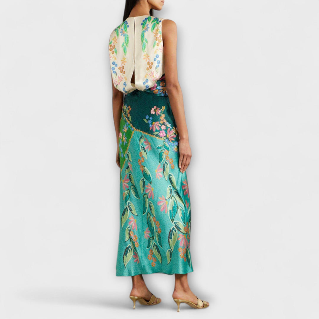 Aisling - Elegantes Verdrehte Drapierte Blumen Maxikleid