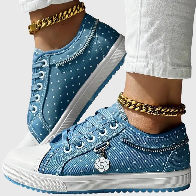 Elena | Plateau-Sneakers mit Schnürung und gepunktetem Stoff für Damen