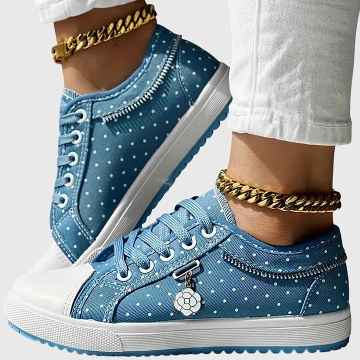 Elena | Plateau-Sneakers mit Schnürung und gepunktetem Stoff für Damen