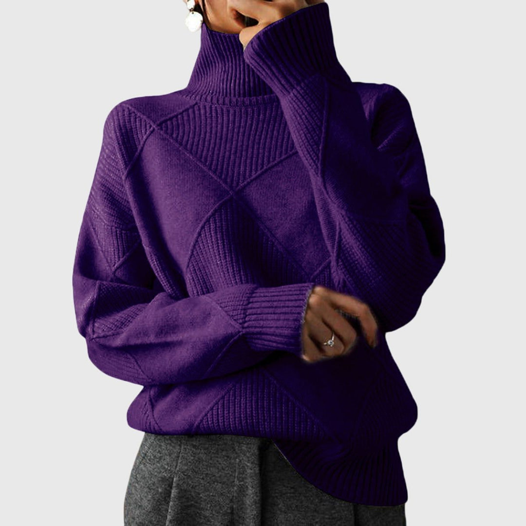 Diana | Rippstrick-Rollkragenpullover mit geometrischem Muster für Damen