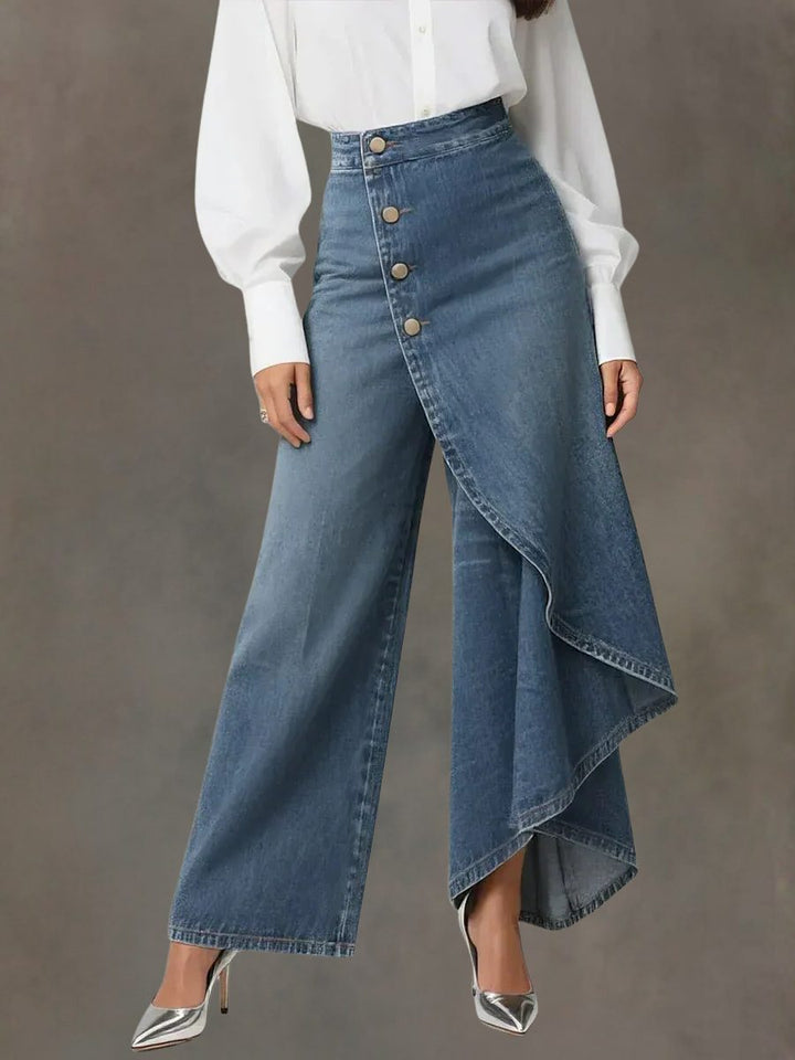 Diantha | High-Waist-Jeans mit weitem Bein und asymmetrischem Wickelbund für Damen