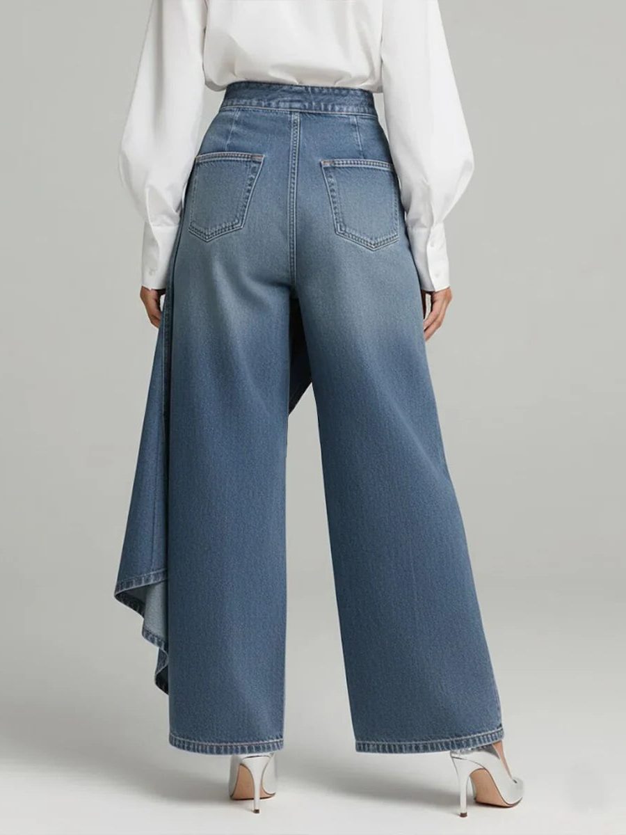 Diantha | High-Waist-Jeans mit weitem Bein und asymmetrischem Wickelbund für Damen