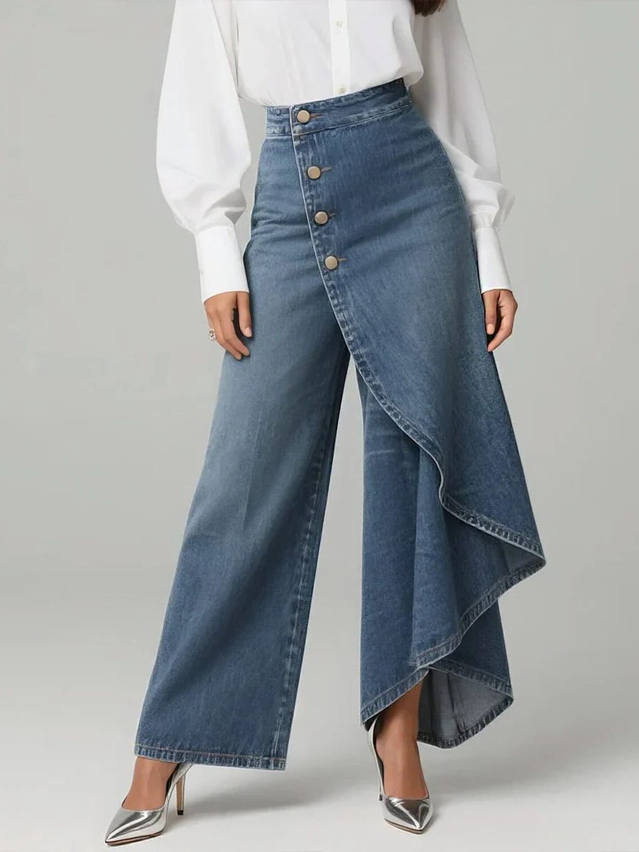 Diantha | High-Waist-Jeans mit weitem Bein und asymmetrischem Wickelbund für Damen
