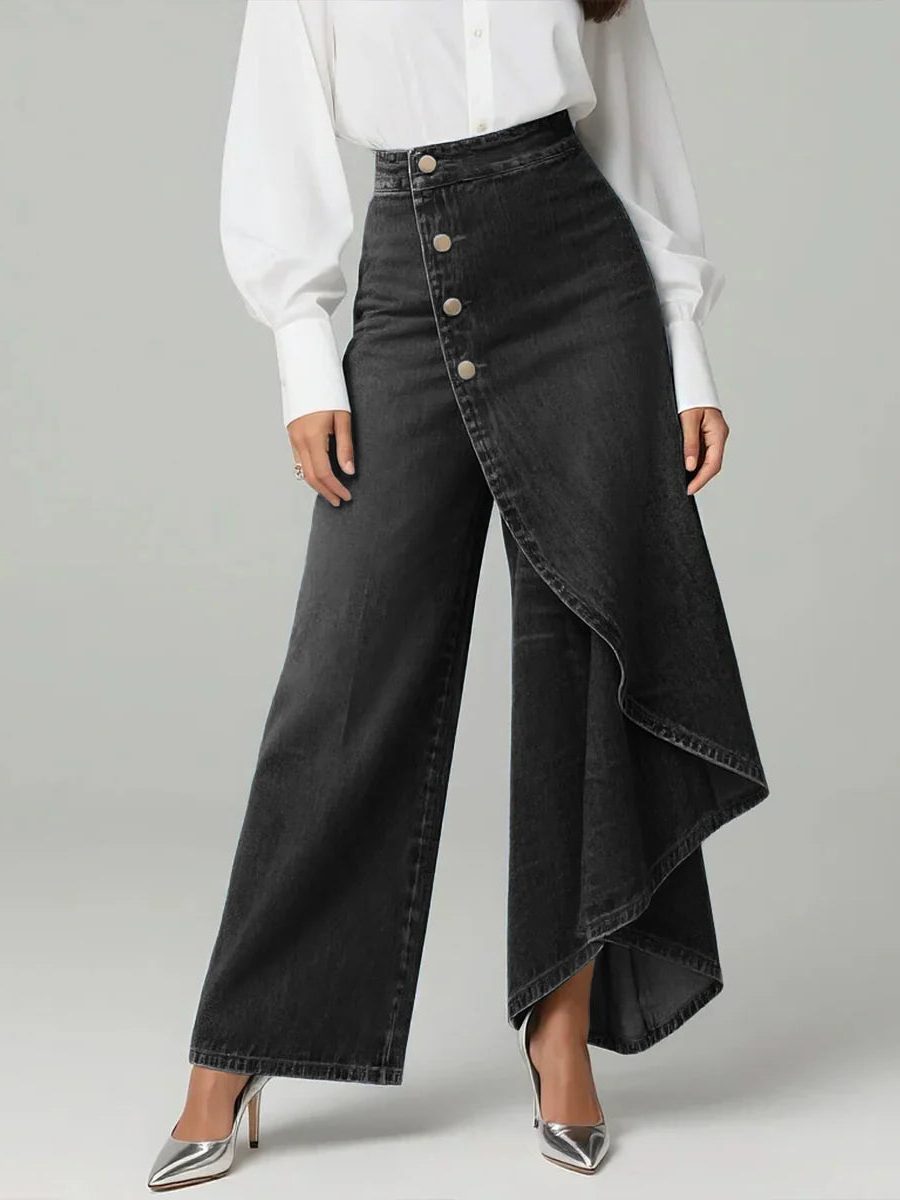 Diantha | High-Waist-Jeans mit weitem Bein und asymmetrischem Wickelbund für Damen